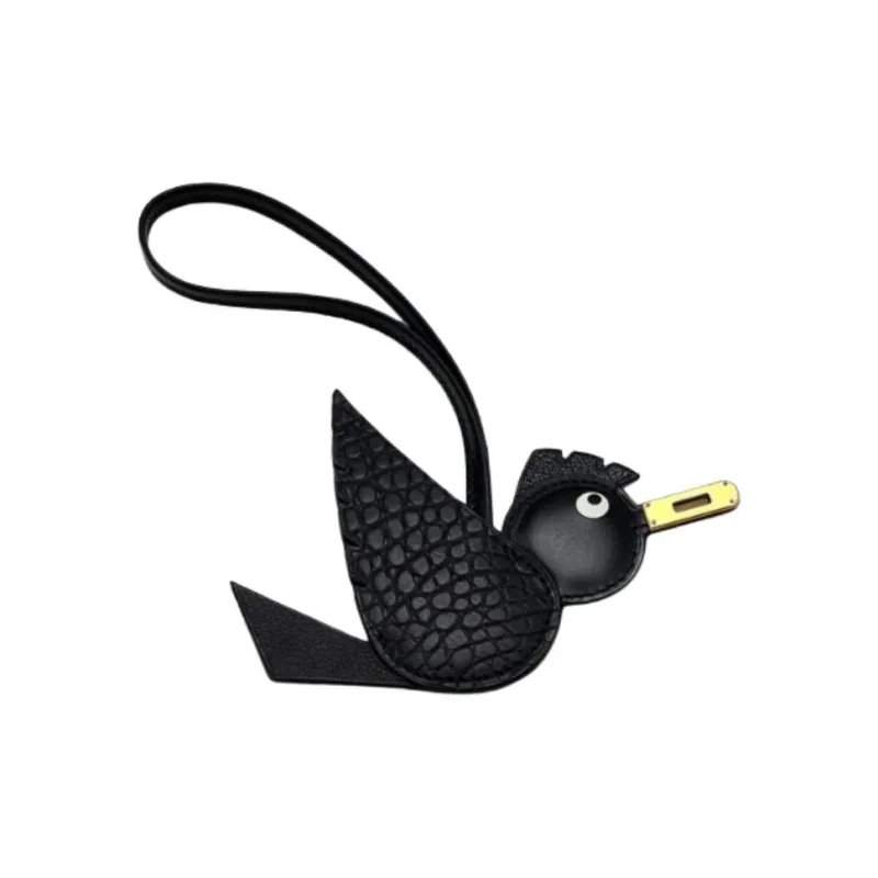 HERMES Crocodile Leather Pendants Unisex Black-0