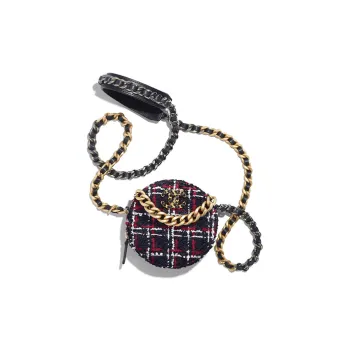 CHANEL 19Bag Soft Woolen Patchwork Round Bag, Chain Evening Bag, Clutch, Shoulder Bag Women's Blue White Red