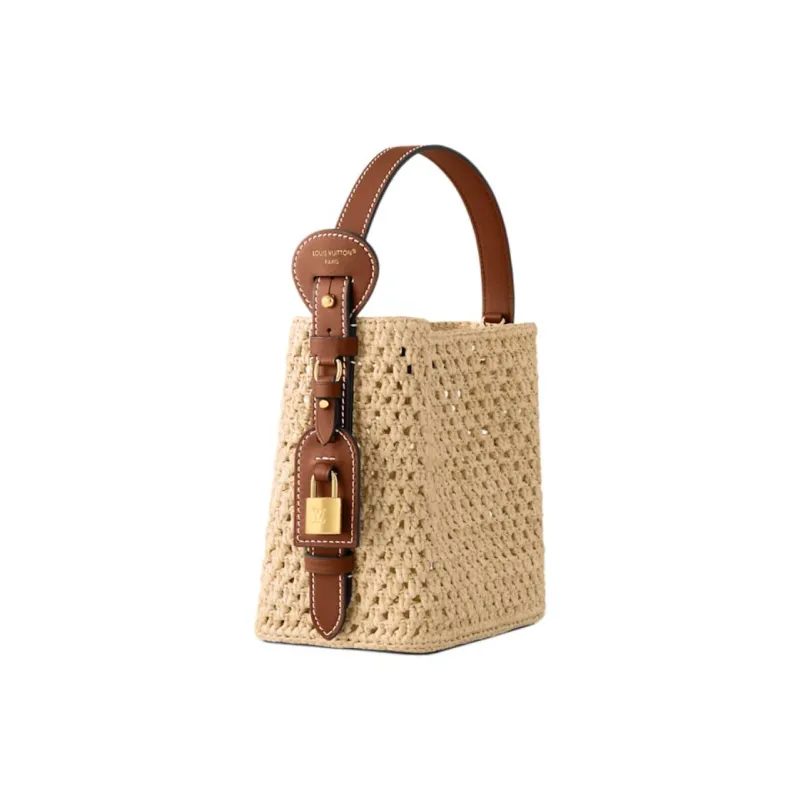 LOUIS VUITTON Leather Trim Handbag Women's Khaki-2