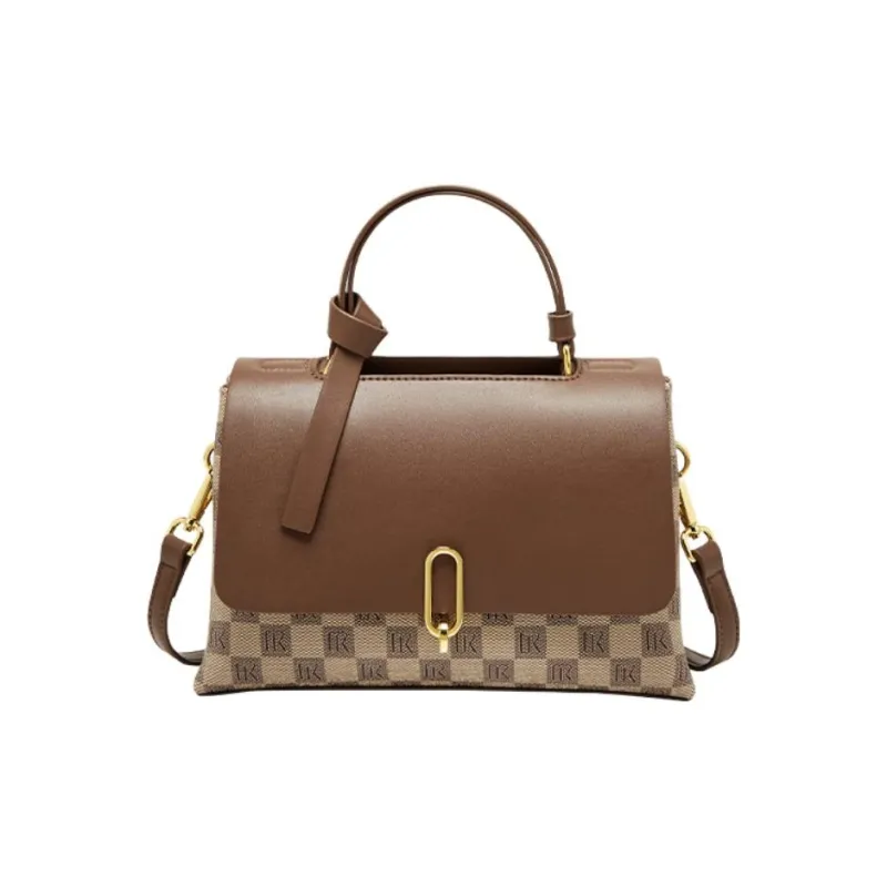 Narandu PVC With Synthetic Leather One Shoulder Handbag Medium Size Women's Brown-0