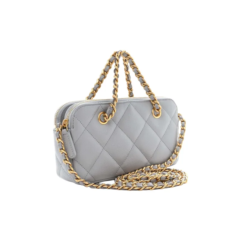 CHANEL Grain Cow Leather Cell Phone Pouch, Handbag, Shoulder Bag, Crossbody Bag Women's Gray-1