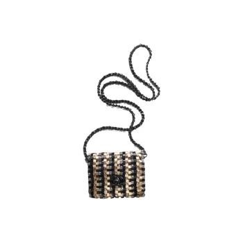 CHANEL Wooden Rhinestone Puzzle Shoulder Bag, Crossbody Bag Mini Women's Black/Beige