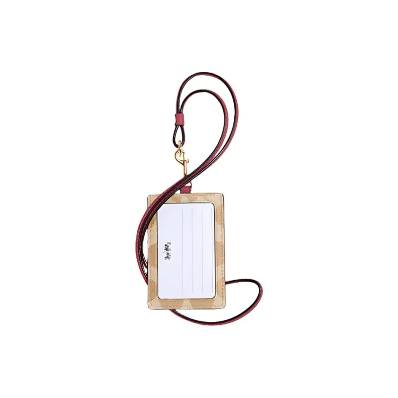 COACH Lanyard Coated Canvas With Leather Card Holder Mini Women's Floral Brown With Rouge Red Accents-1