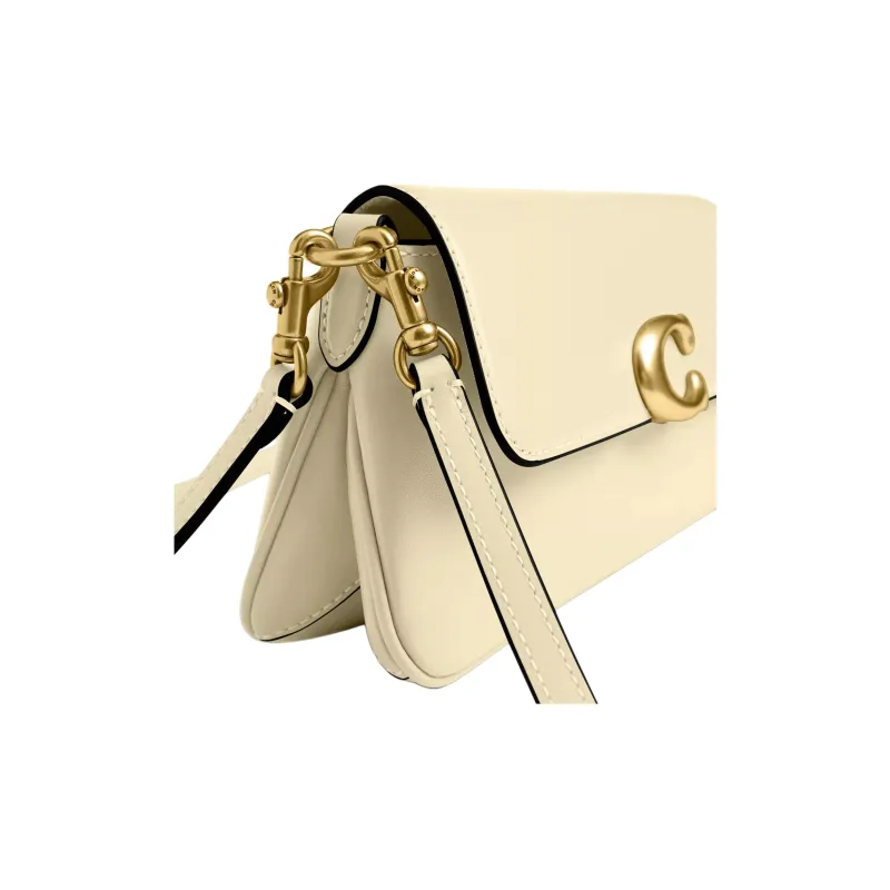 COACH Leather Portable Crossbody Bag, Shoulder Bag Medium Size Women's Light Yellow-6