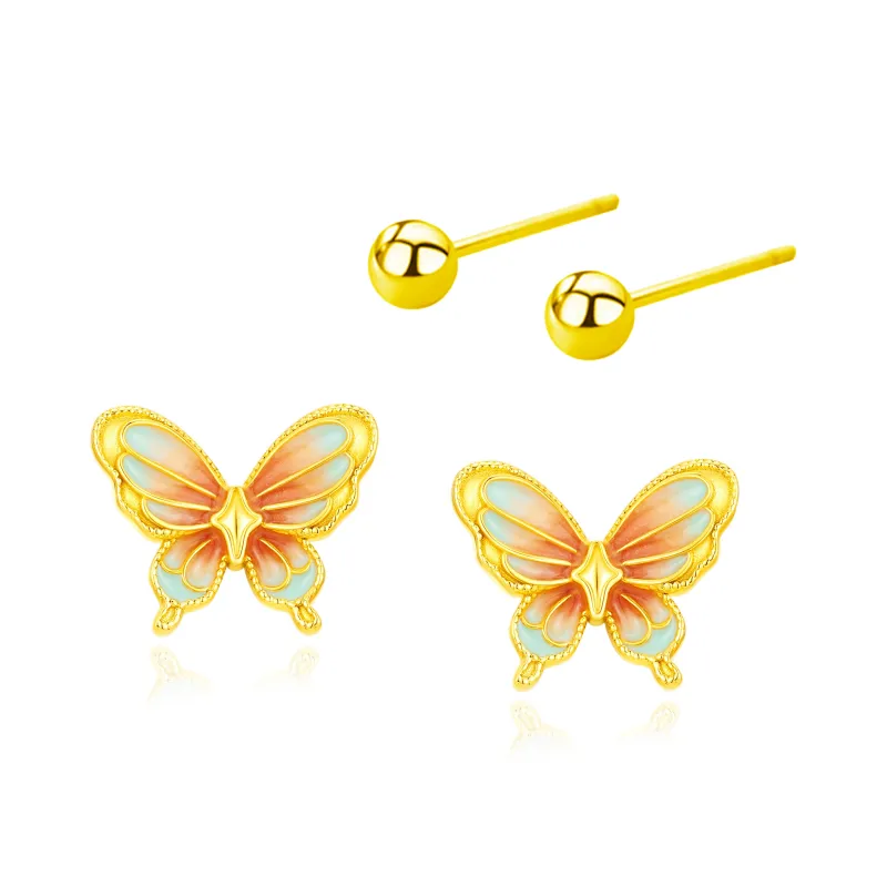 Central Fashion 925 Sterling Silver Stud Earrings Women's Gold-18