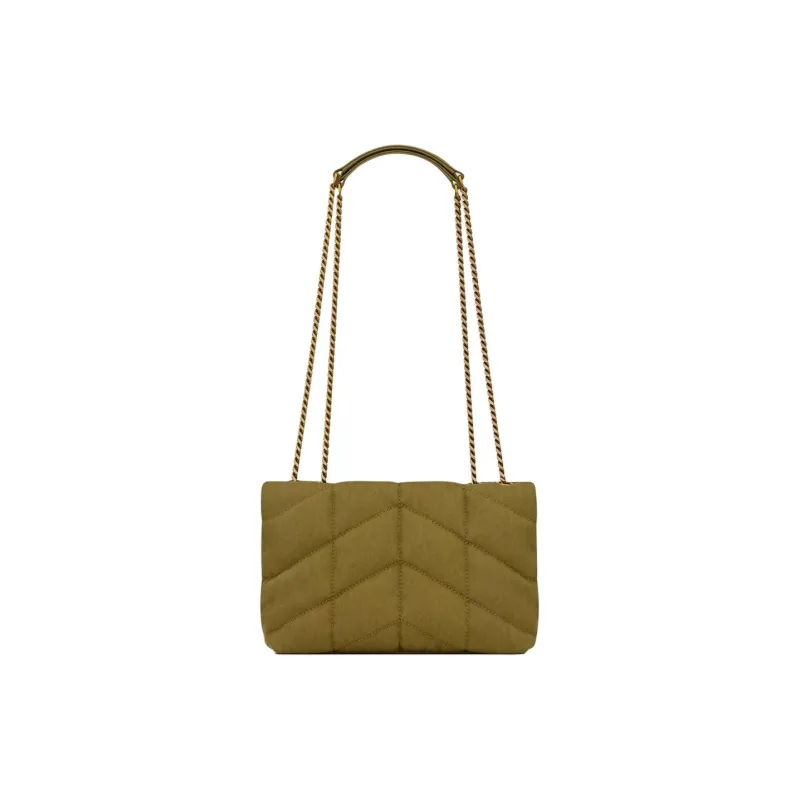 SAINT LAURENT PUFFER Cotton Shoulder Bag Women's Army Green-2
