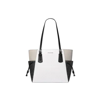 MICHAEL KORS Voyager Coated Canvas Tote Bag, Shopping Bag, Shoulder Bag Tubas Women's Black & Ecru
