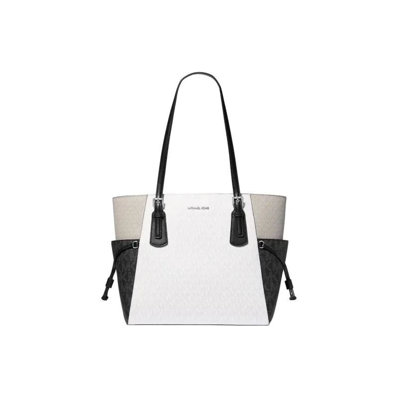 MICHAEL KORS Voyager Coated Canvas Tote Bag, Shopping Bag, Shoulder Bag Tubas Women's Black & Ecru-0