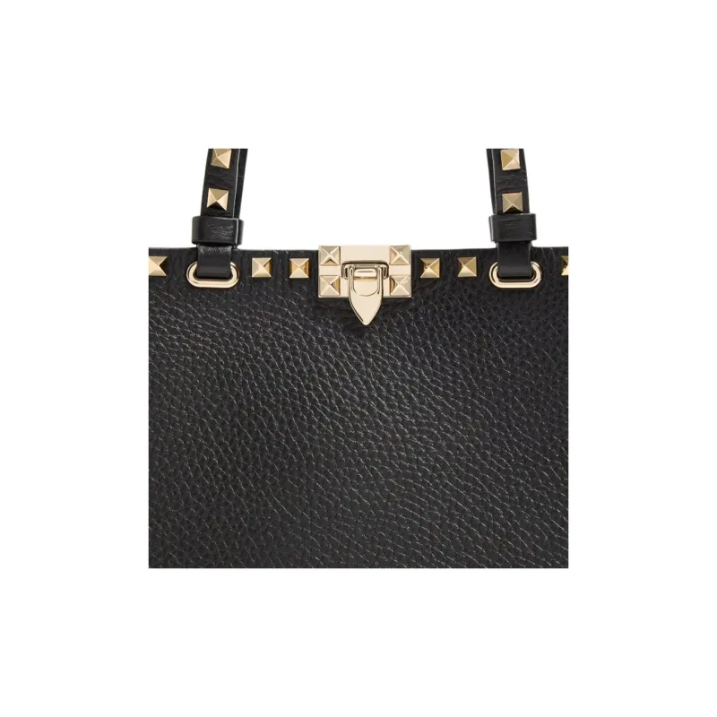 Valentino GARAVANI Cow Leather Tote Bag, Shopping Bag, Handbag Trumpets Women's Black-5