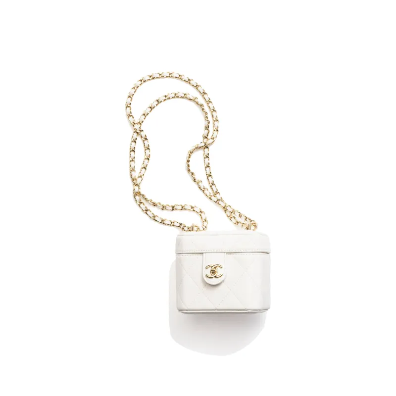 CHANEL Lambskin Makeup Box Small Square Bag, Crossbody Bag, Shoulder Bag Women's White-0