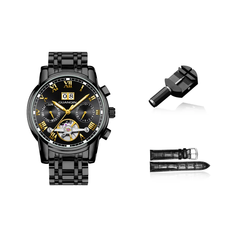 GUANQIN Automatic Mechanical Movement Stainless Steel Watchband Watch Men's Watches Black Dial-28