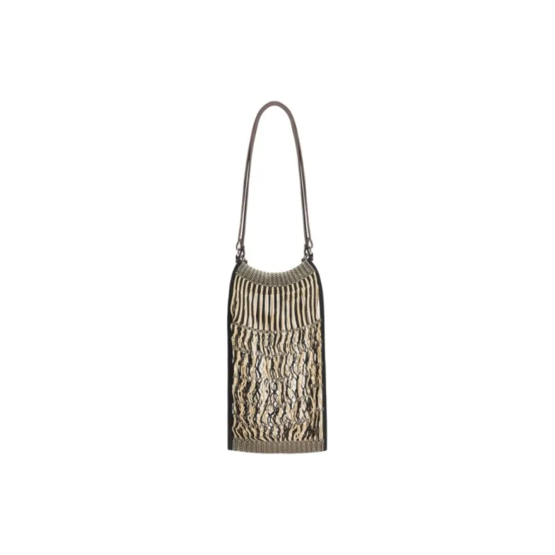 Lemaire Fabric With Cow Leather Fishnet Shoulder Bag Medium Size Women's Light Beige & Black Herringbone-0