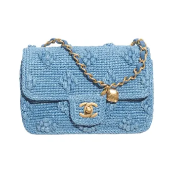 CHANEL Raffia Effect Woven Shoulder Bag, Crossbody Bag Mini Women's Blue