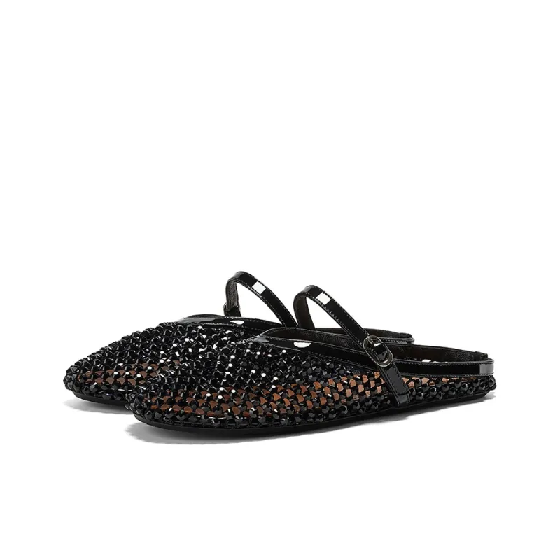 GG CC Cut Out Abrasion Resistant Fishnet Closed Toe Slippers Women's Black-1