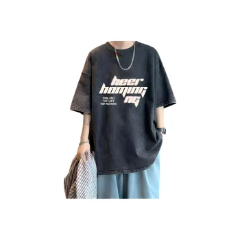 Wooden Rabbit Distressed Washed Casual Trendy Brand Niche Premium Minimalist Loose Fit Elbow Length Sleeved Shirt Men's
