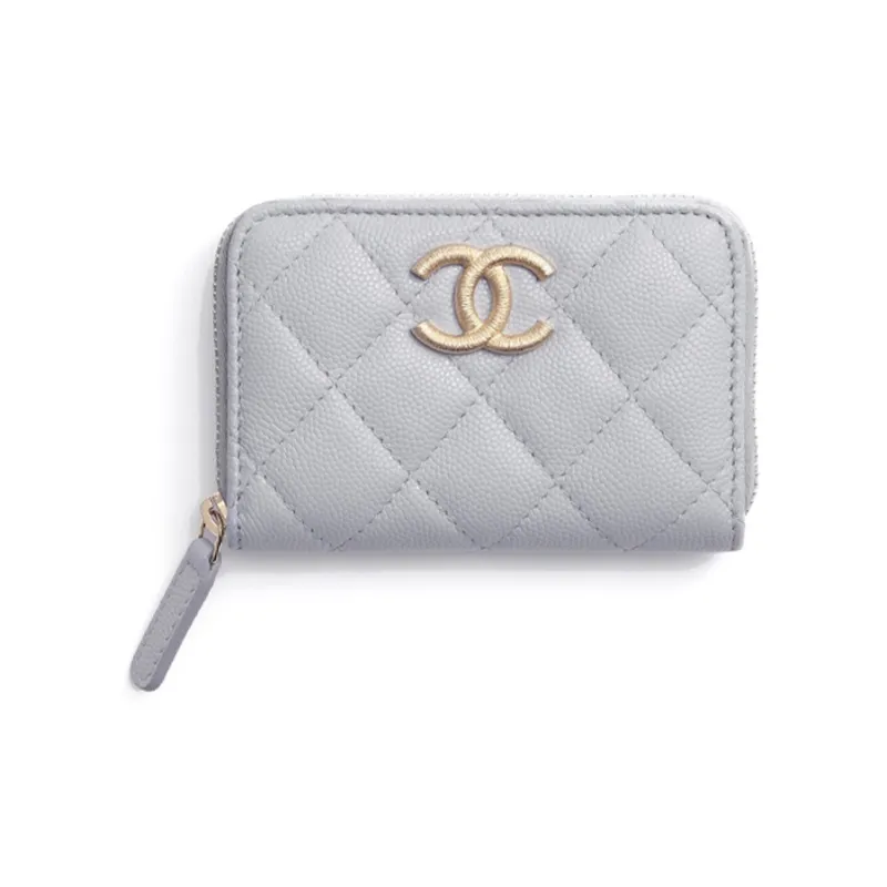 CHANEL Shiny Calfskin Coin Purse Women's Gray-0