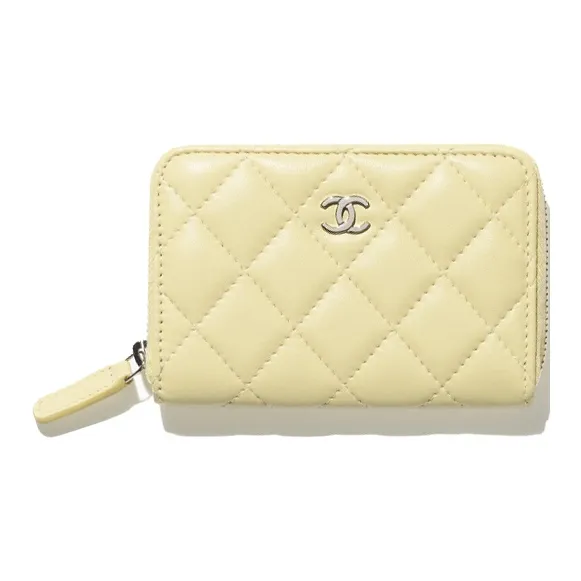 CHANEL Sheepskin Coin Purse Women's Yellow-0