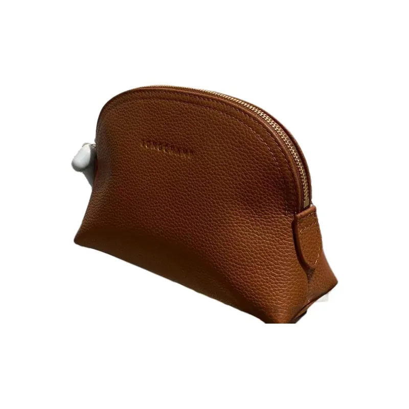 LONGCHAMP Le Foulonné Cow Leather Makeup Bag Unisex Caramel-1