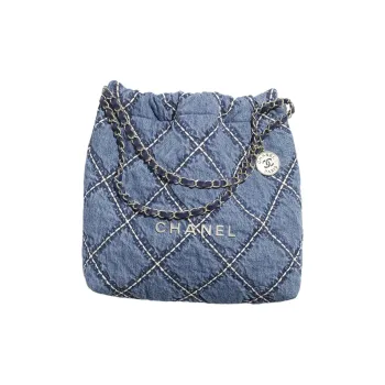 CHANEL 22Bag Denim & Metal Bucket Bag, Shoulder Bag, Crossbody Bag Trumpets Women's Blue