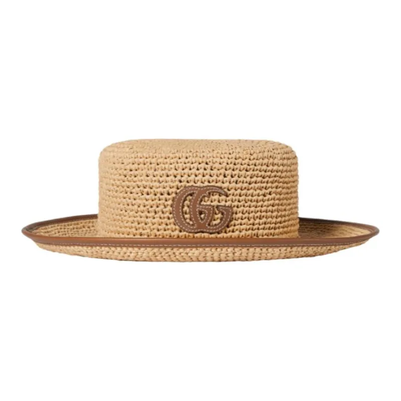 GUCCI Straw Leather Hats & Caps Women's Brown-0