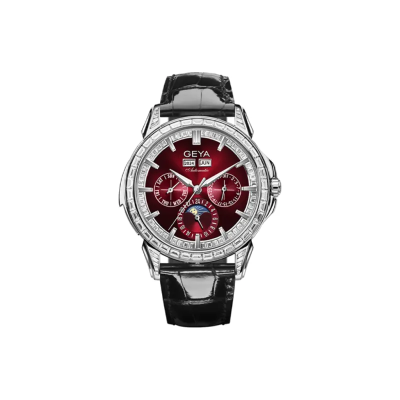 GEYA Automatic Mechanical Movement Genuine Leather Strap Watch Men's Watches Black Dial-8