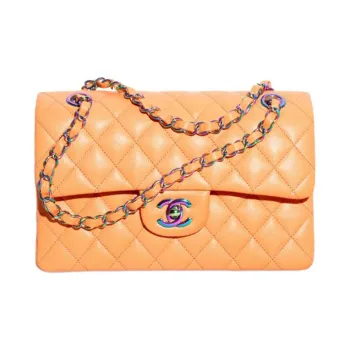 CHANEL Classic Flap CF Embossed Calfskin Shoulder Bag, Crossbody Bag Trumpets Women's Orange