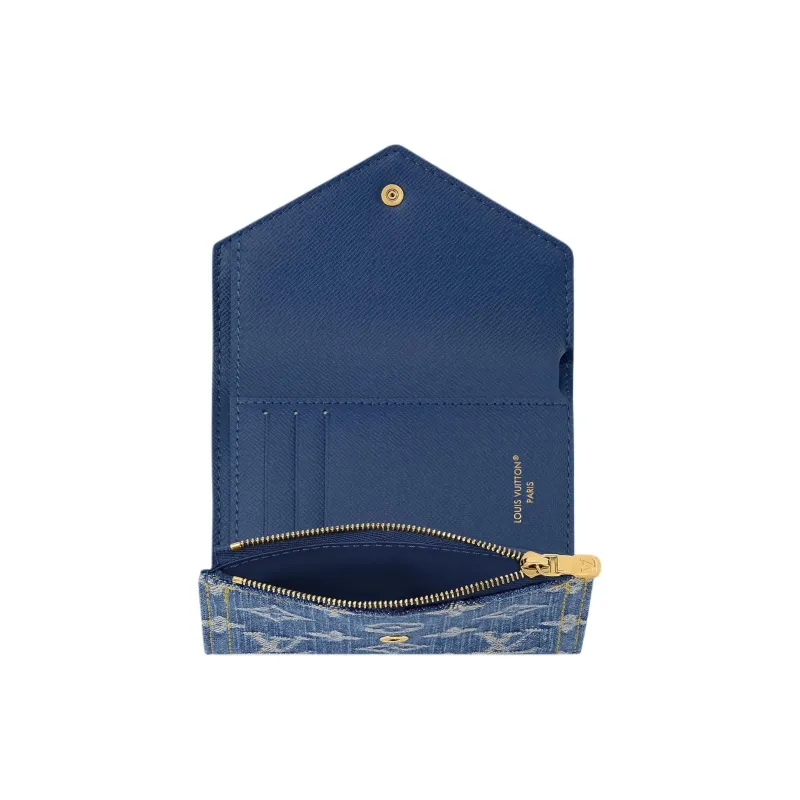LOUIS VUITTON Leather Trim Wallet Women's Denim Blue-3