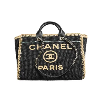 CHANEL Cotton With Fabric Handbag Tubas Women's Black