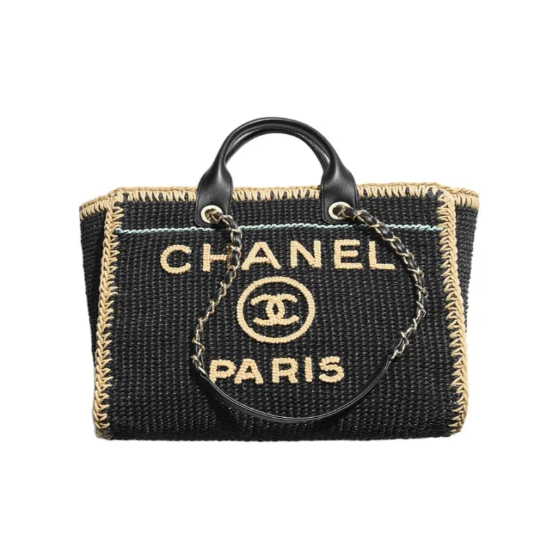 CHANEL Cotton With Fabric Handbag Tubas Women's Black-0