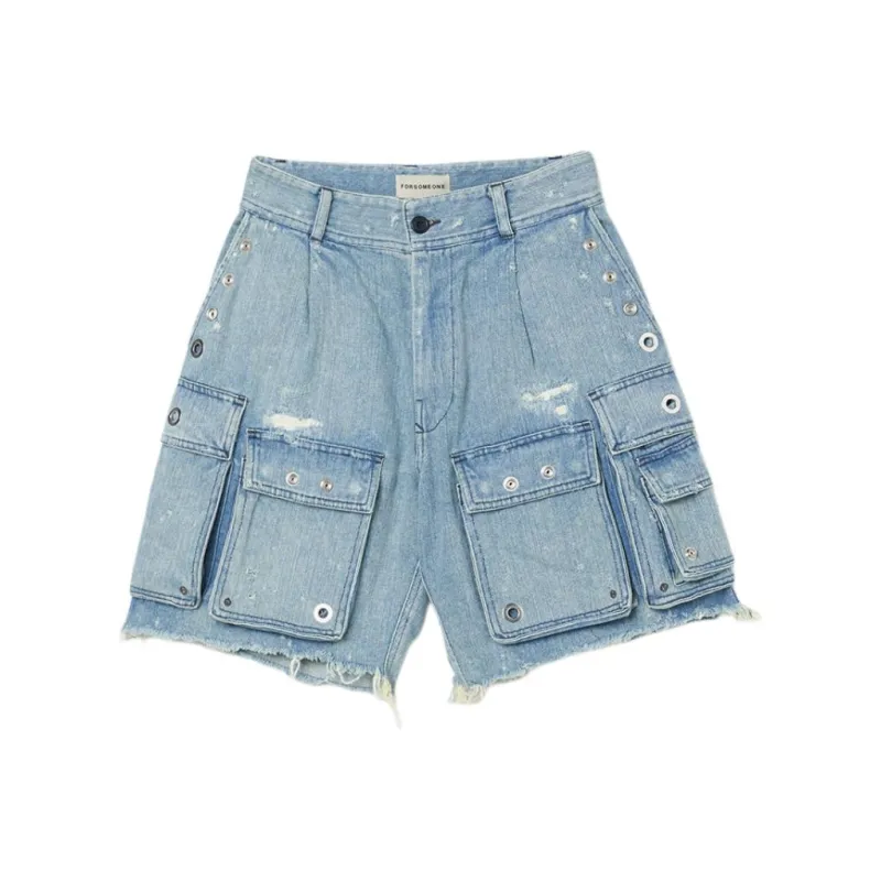 FORSOMEONE Denim Shorts Unisex Indigo-0
