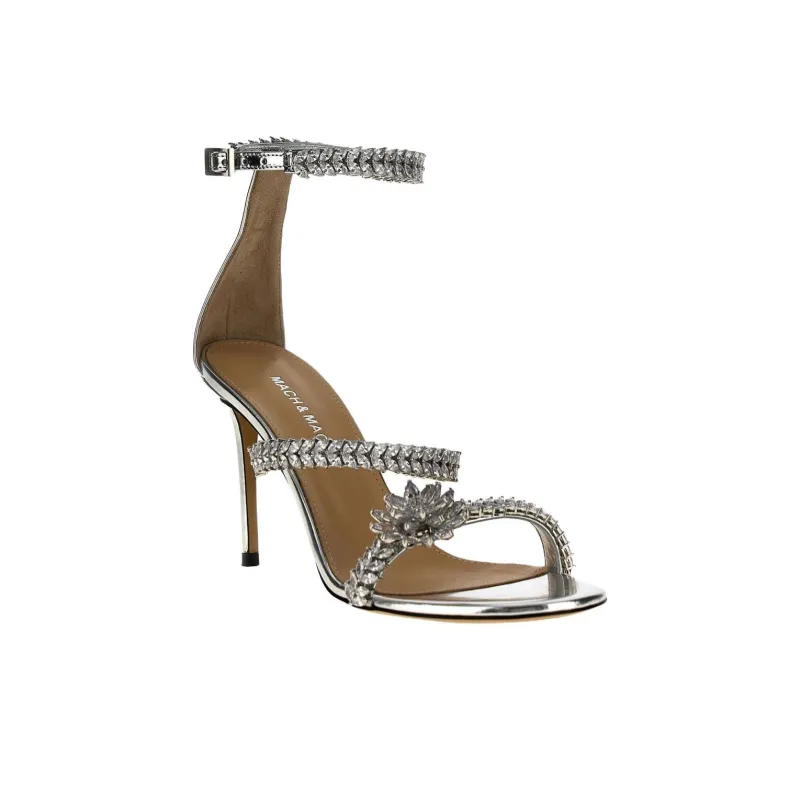 MACH & MACH Lotus One Strap Sandals 9.5cm Women's Silver-2