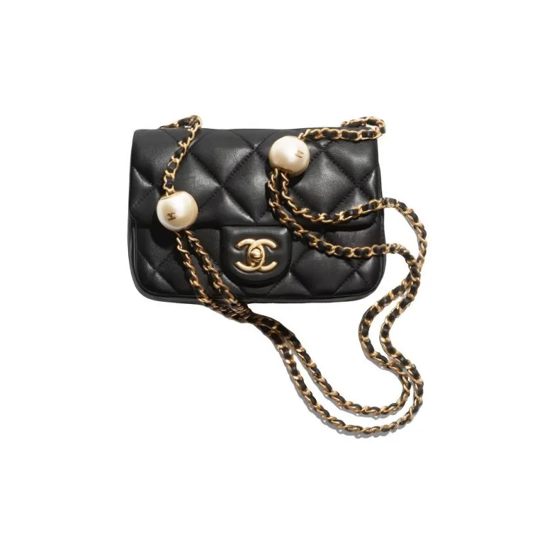CHANEL Sheepskin Mini Square Flap Bag, Crossbody Bag, Shoulder Bag Women's Black-0