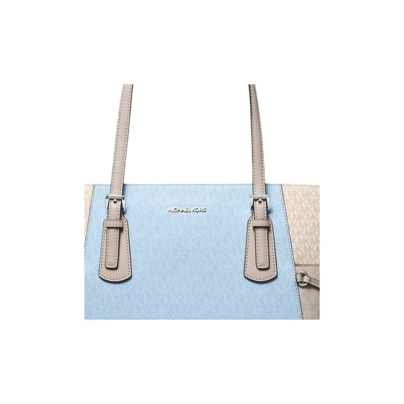 MICHAEL KORS Voyager Coated Canvas Tote Bag, Shopping Bag, Shoulder Bag Tubas Women's Light Blue & Ecru-2