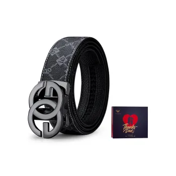 WilliamPOLO PVC Leather Belts Men's Gunmetal 3.5cm Width