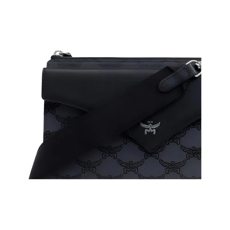 MCM Fabric One Shoulder Crossbody Clutch Trumpets Men's Gray-3
