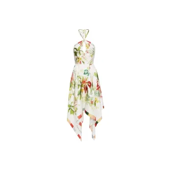 OSCAR DE LA RENTA Flora & Fauna Handkerchief-hem Midi Dress