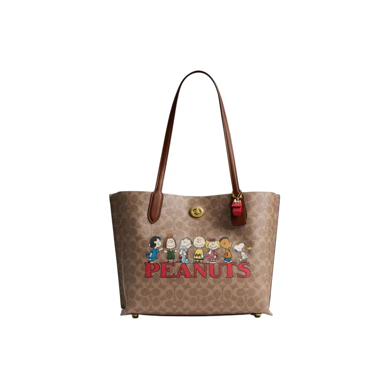 COACH PEANUTS Snoopy, Collaboration Willow Leather Tote Bag, Shopping Bag, Handbag, Shoulder Bag Tubas Women's Brown-0