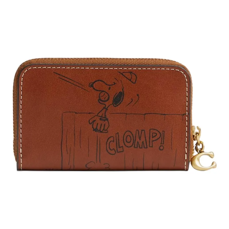 COACH PEANUTS Collaboration Leather Card Holder Trumpets Women's Hazelnut-1