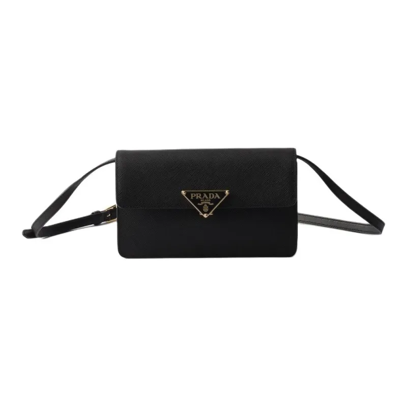 PRADA Saffiano Cow Leather Crossbody Bag, Shoulder Bag Mini Women's Black-0