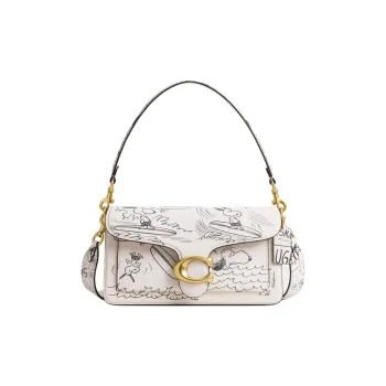 COACH PEANUTS Snoopy, Collaboration Tabby Leather Portable Crossbody Bag, Shoulder Bag Medium Size Women's Chalk White