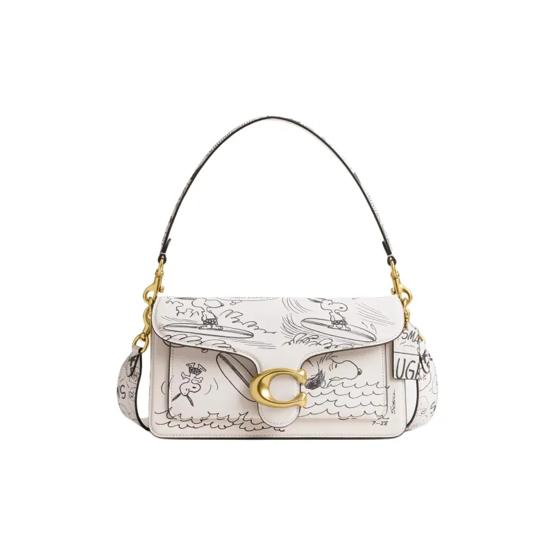 COACH PEANUTS Snoopy, Collaboration Tabby Leather Portable Crossbody Bag, Shoulder Bag Medium Size Women's Chalk White-0