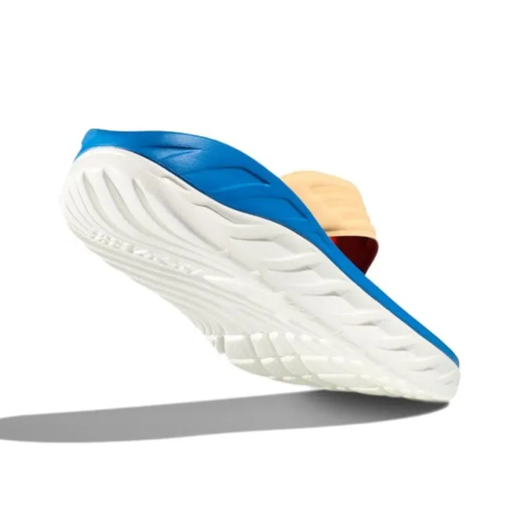 HOKA ONE ONE Ora Recovery Flip Slip-Resistant Abrasion-Resistant Slide Slippers Unisex Beige Blue-4