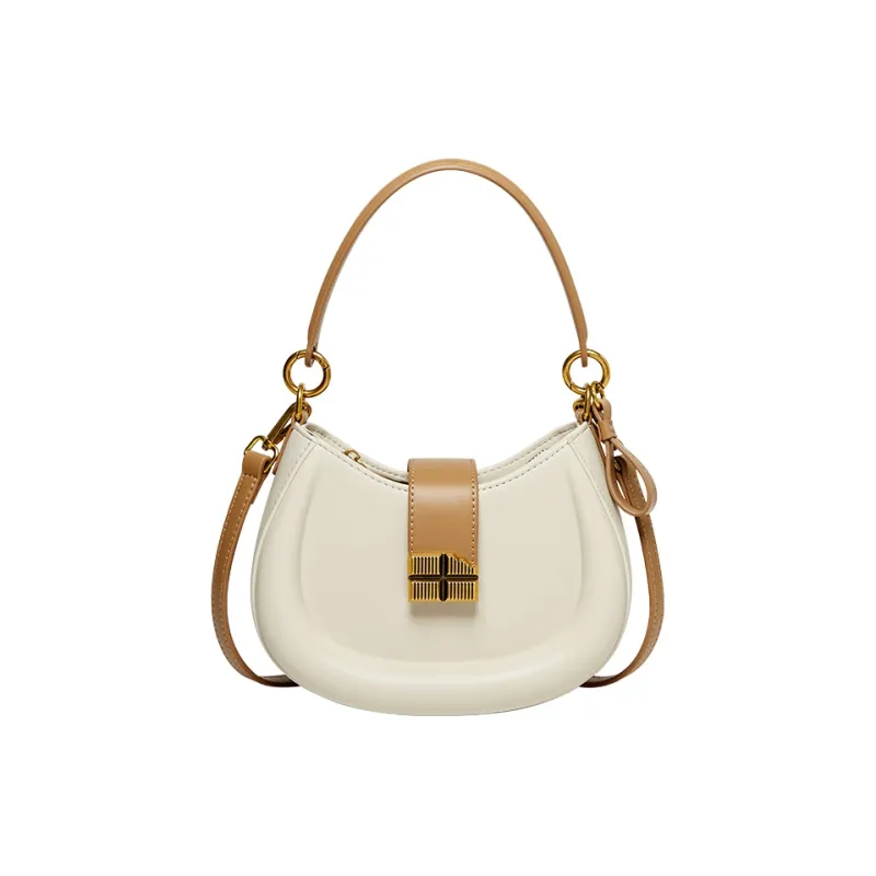 Narandu Synthetic Leather Saddle Bag, Shoulder Bag, Crossbody Bag, Shoulder Bag Trumpets Women's Ecru & Apricot-8