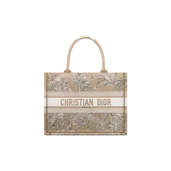 DIOR Cotton Tote Bag, Shopping Bag, Handbag Medium Size Women's Ecru & Brown