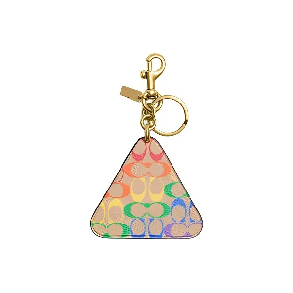 COACH Canvas With Leather Bag Charm Bag Accessory Unisex Khaki & Rainbow-0
