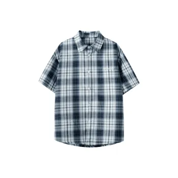 KEIRANDUN Shirts Unisex Blue Plaid