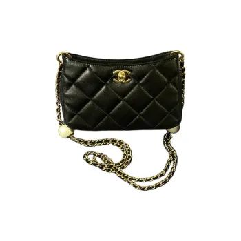 CHANEL Lambskin Hobo Bag, Shoulder Bag, Crossbody Bag Regular Women's Black