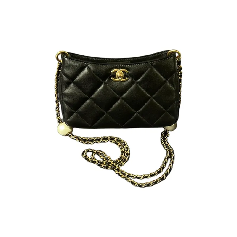 CHANEL Lambskin Hobo Bag, Shoulder Bag, Crossbody Bag Regular Women's Black-0