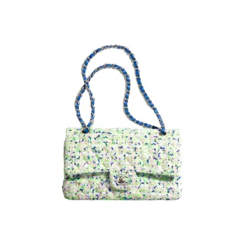 CHANEL 23P Spring And Summer Classic Flap CF Tweed Flap Bag, Crossbody Bag, Shoulder Bag Mini Women's Blue/Green