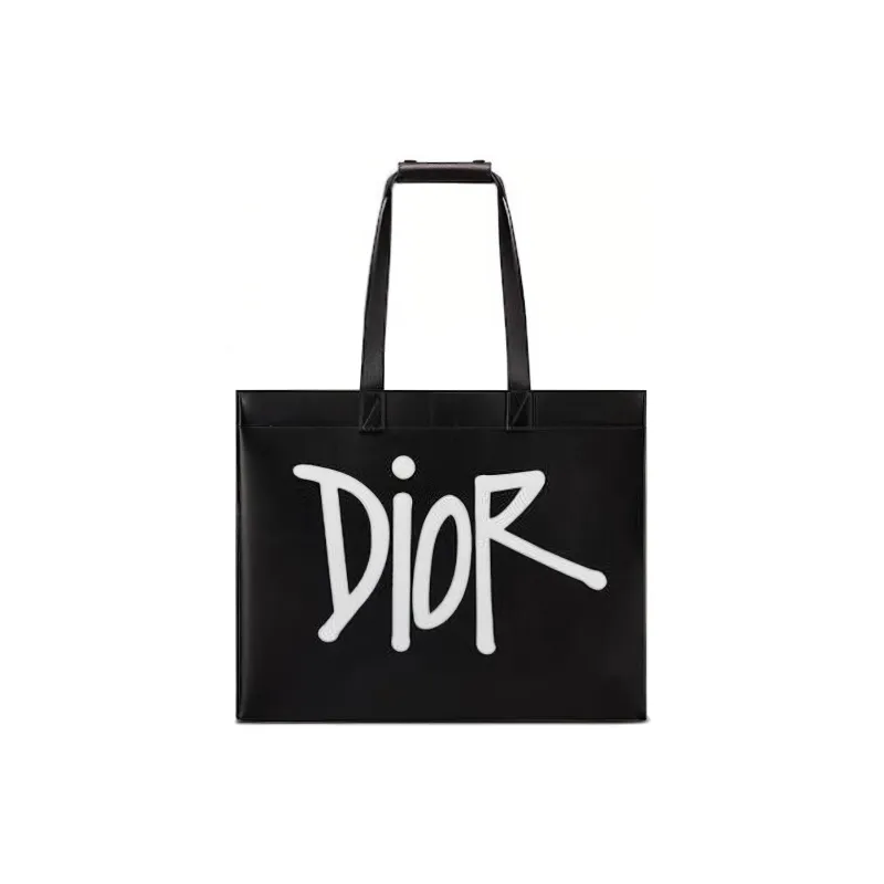 DIOR Cow Leather Tote Bag Shopping Bag Handbag Men's Black-0